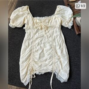 Cream Cinch Up Baby Doll Dress